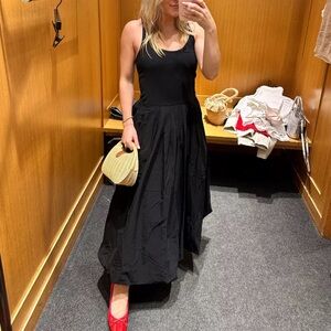 J.CREW Black Fitted Tank Dress Bubble MIDI Skirt Stretch Fit Flare Coastal M